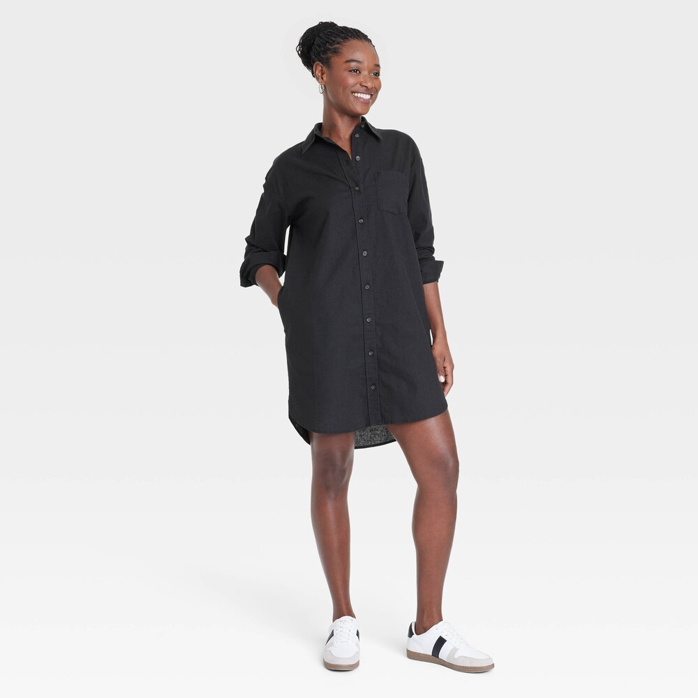 Universal Thread Goods and Co. Long Sleeve Mini Shirtdress - Black XS. NWT.